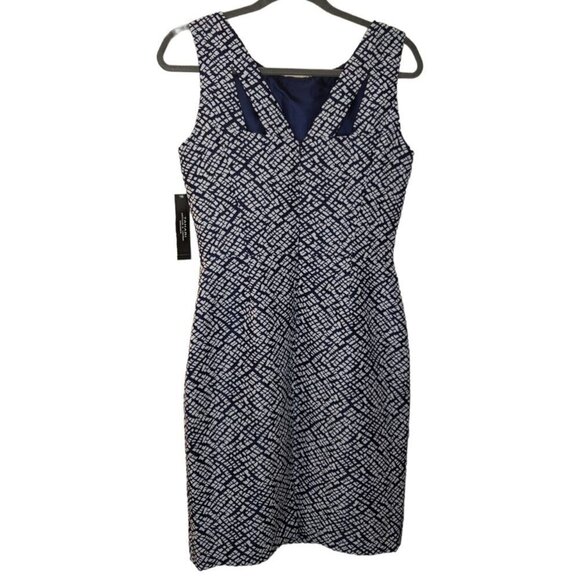 NWT Tahari Navy Blue & White Cutout Back Sheath Party Career Aileen Dress Size 6 - Picture 2 of 9